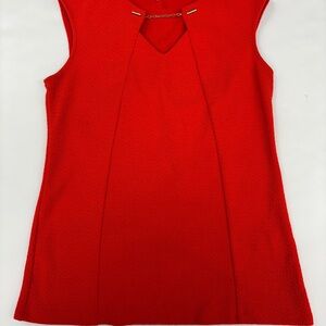 Calvin Klein Red Sleeveless V-Notch Knit Tank